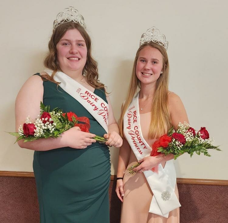 Jacey Saemrow and Karlie DeGrood were selected Rice County Dairy Princesses for 2024 at the Rice County Dairy Princess Banquet on March 23rd