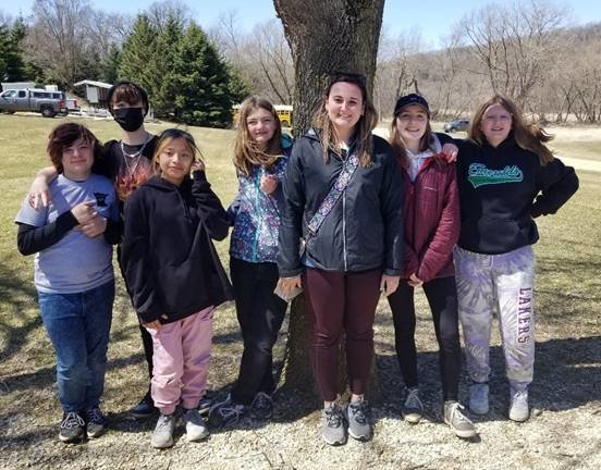 Seventh and eighth grade students from the Cannon River STEM School and Matti Prayfork, 7th grade teacher, participated in the 2022 Envirothon Competition. From left to right: Freja Nash (8th), Divinity Heyer (7th), Dory Monterrosas Castillo (7th), Aryanna Anderson (7th), Matti Prayfrock, Alaina Modder (7th), Stevie Hunt (8th).
