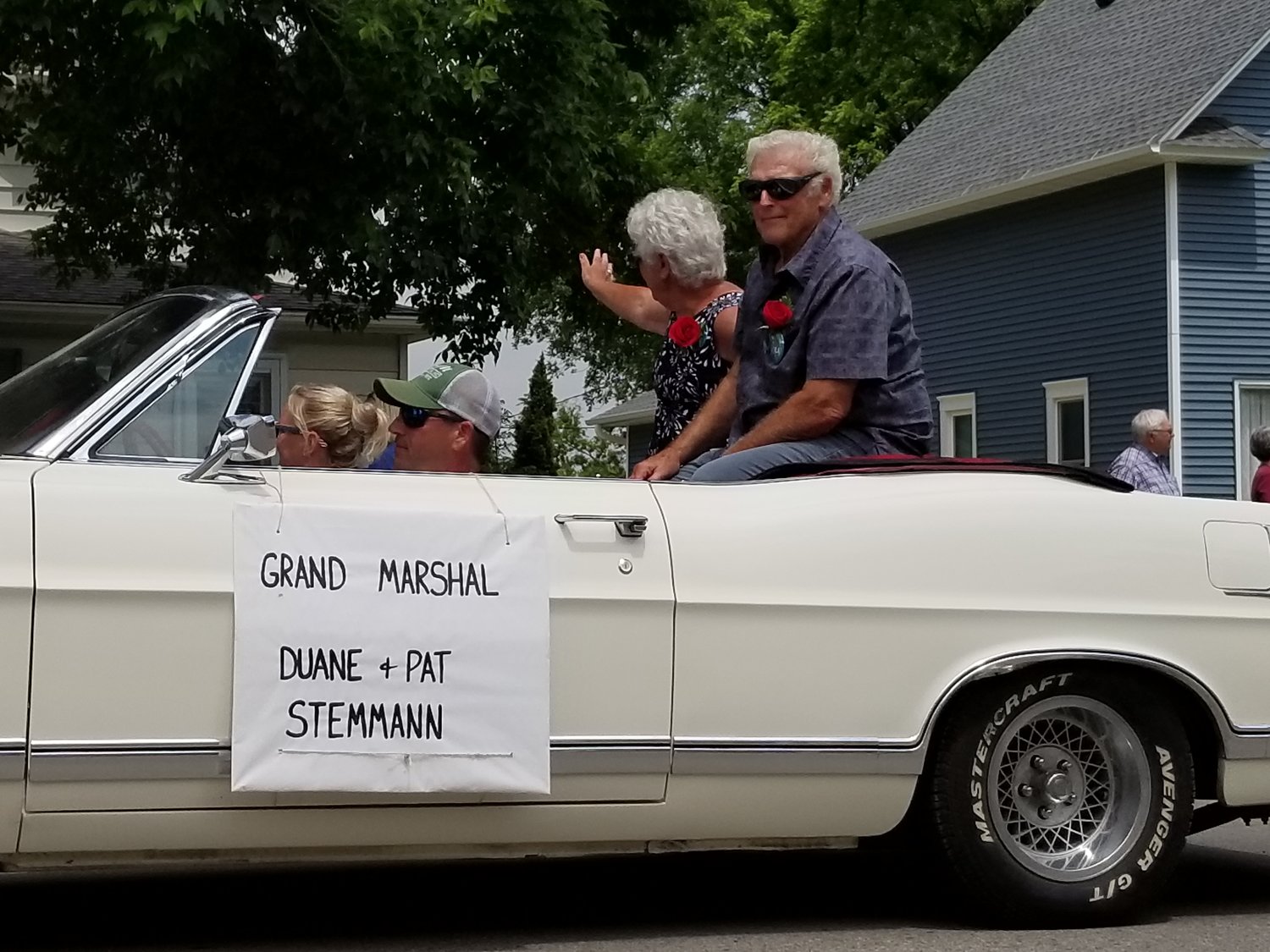 Duane and Pat Stemmann, Grand Marshalls, led Sunday's Volksfest parade.
