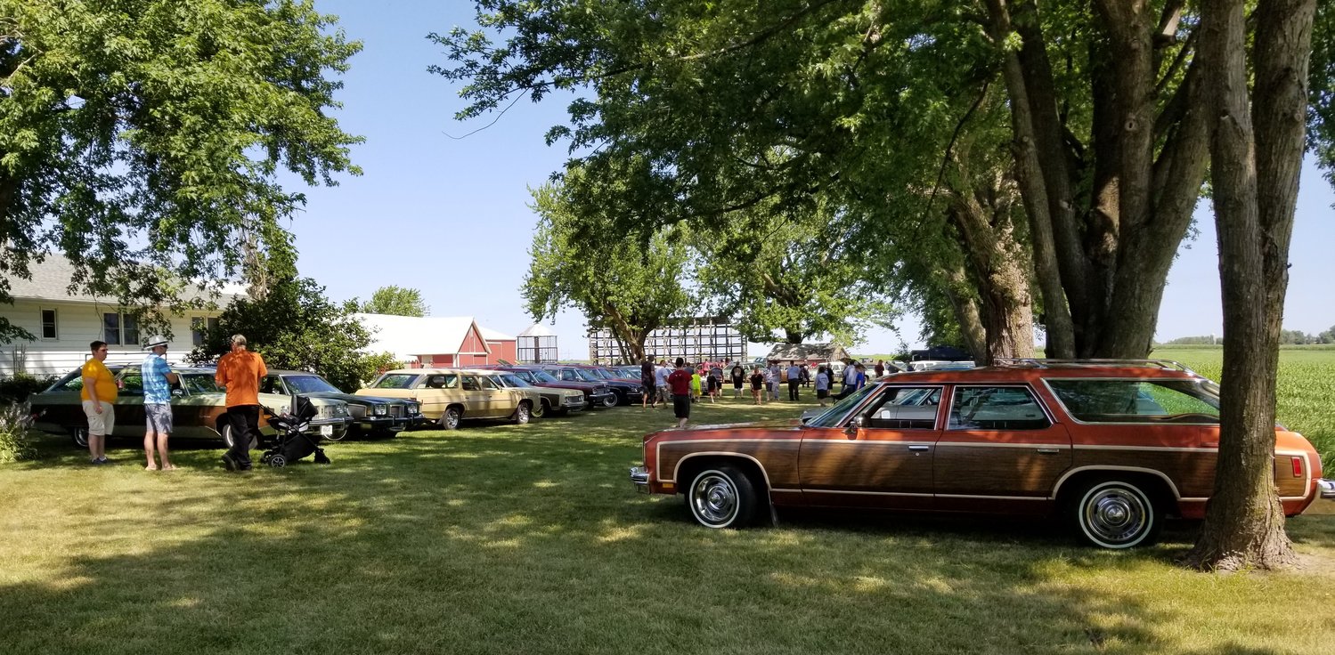 The Clam-Fest car show drew 40 of the unique station wagons and an additional 40 GM sedans of the 1970's.  The show also drew many spectators including those interested in creating drone footage and YouTube videos.