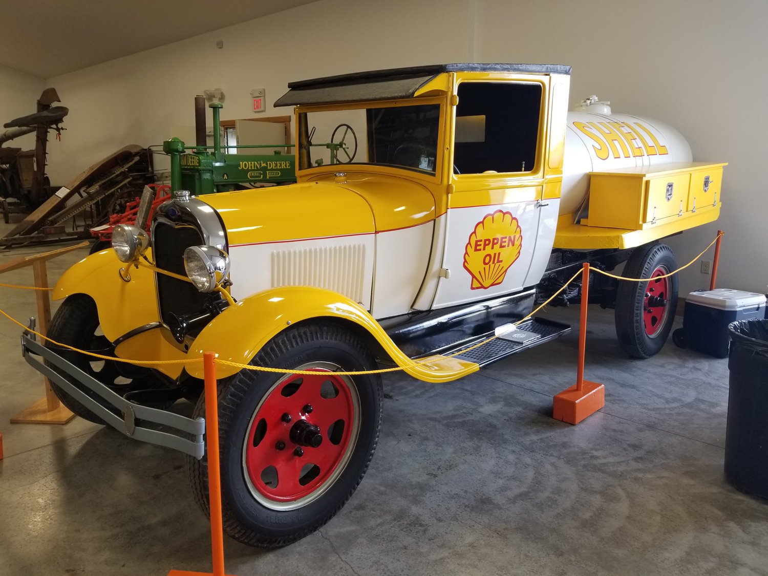 This tanker truck was restored by Bob Eppen and is on loan to the museum this summer.  Bob purchased it from Mayowood in Rochester where prior to the restoration, they used it in photo shoots at parties and receptions.