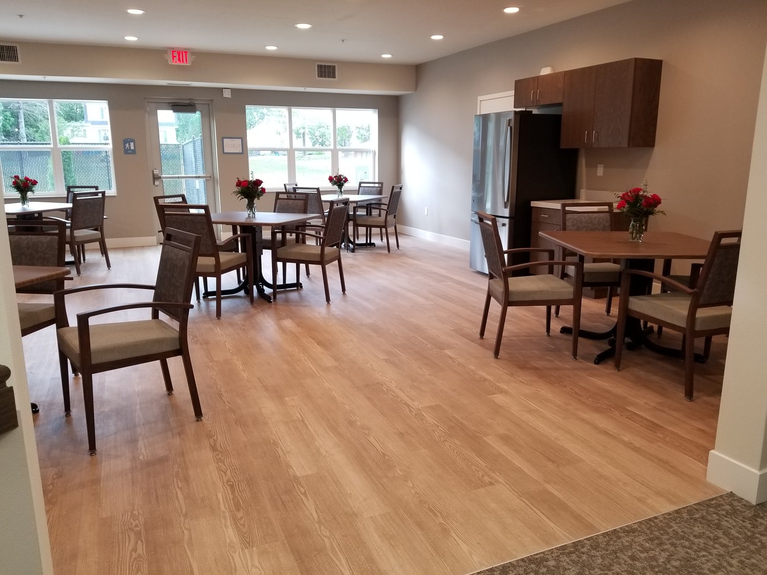 The common dining area ready for future residents of Goodhue Living.