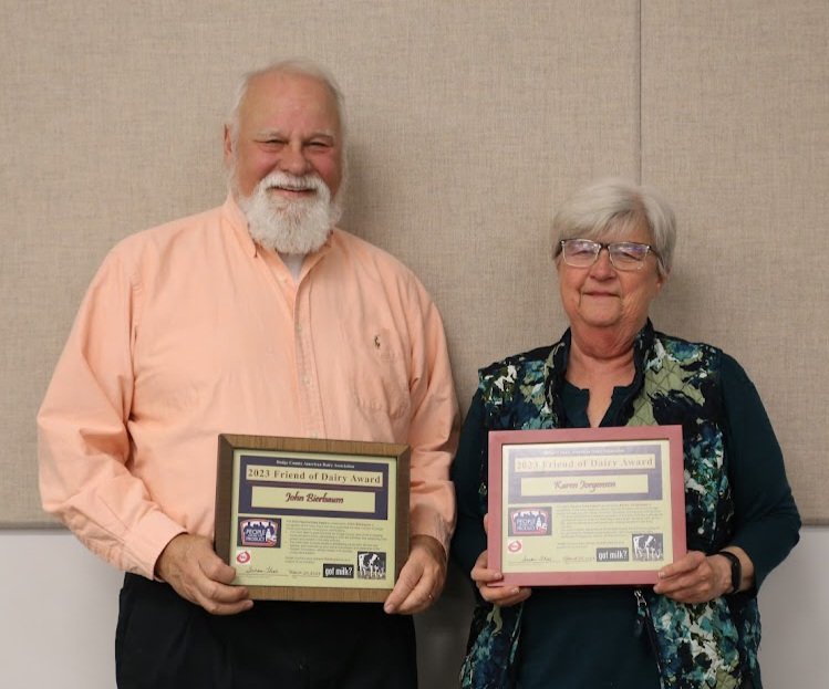 Friends of Dairy Awards were honored at the banquet as well, 
John Bierbaum and Karen Jorgenson