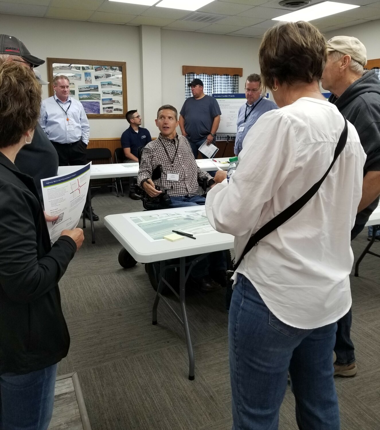 Project Manager, Chad Hanson, answers questions posed by area residents about the planned roundabout at the Highways 58 and 9 intersection.