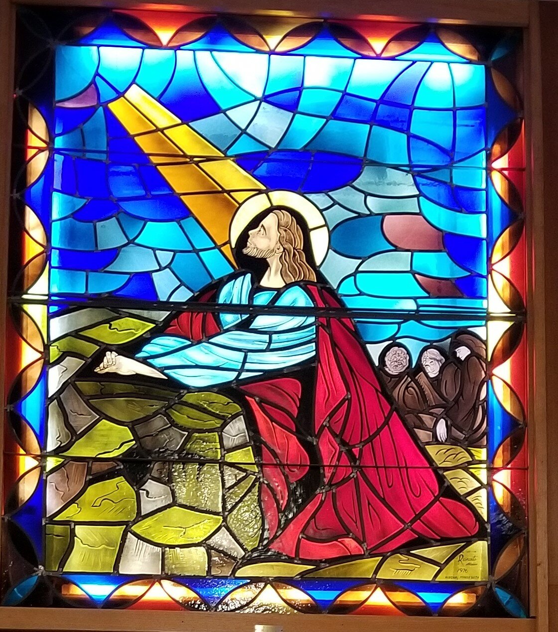 The backlit stained glass rendering of Jesus in Gethsemane will be removed from the current church building and placed behind the alter on this raised platform in the main body of the church's new building.  All of the stained glass windows will also be relocated to the new church.