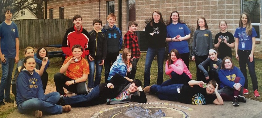 Kindness goes a long way, especially for this group of students who are part of the Fordland Middle School Kindness Club. Front row, Chris Spears and Kaiden Biehl; middle row, Mackenzie Suter, Marcus Harper, Taylor Cobel, Emma Ratliff, Aira Thompson and Austyn Lakey; back row, Tucker Uchtman, Hailey Atkinson, Grace Jackson, Tommy West, Noah Blaine, Devon Wilson, Riley Rippee, Lily Bingham, Briton Suter, Justine Justice and Jenny Blaine (club sponsor).