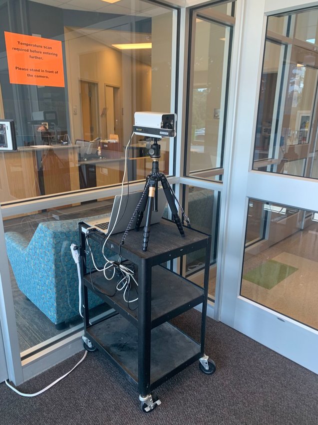 Before entering the Fordland Schools, you'll be scanned by the new infrared camera system, which monitors heat temperatures of students, staff and visitors as they come in.
