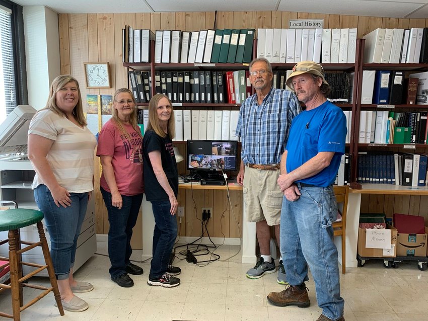 Pictured left to right: Webster County Historical Society Board President Leslie Cantrell, Secretary/Treasurer Connie Perryman, Program Chair Carmelita Tieskotter, member Bill McFadin and Dan Philbin of the Democratic Club.