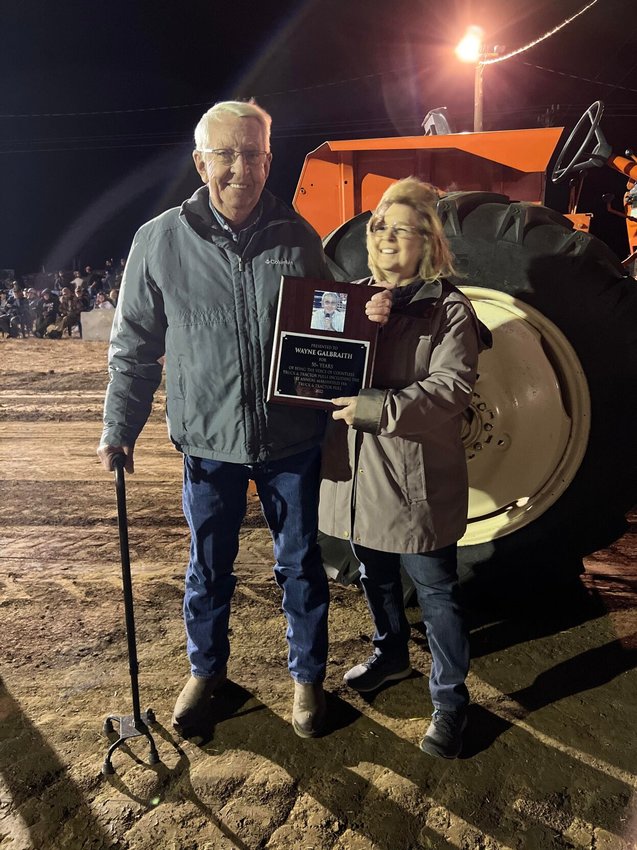 At the 1st Annual Marshfield FFA Boster Club Truck and Tractor pull, Mr. Wayne Galbraith was honored for his 50+ years of announcing Truck and Tractor Pulls in the State of Missouri. &ldquo;I felt honored. I really did,&rdquo; Galbraith shared.&emsp;Contributed Photos by Julie Miller Manary