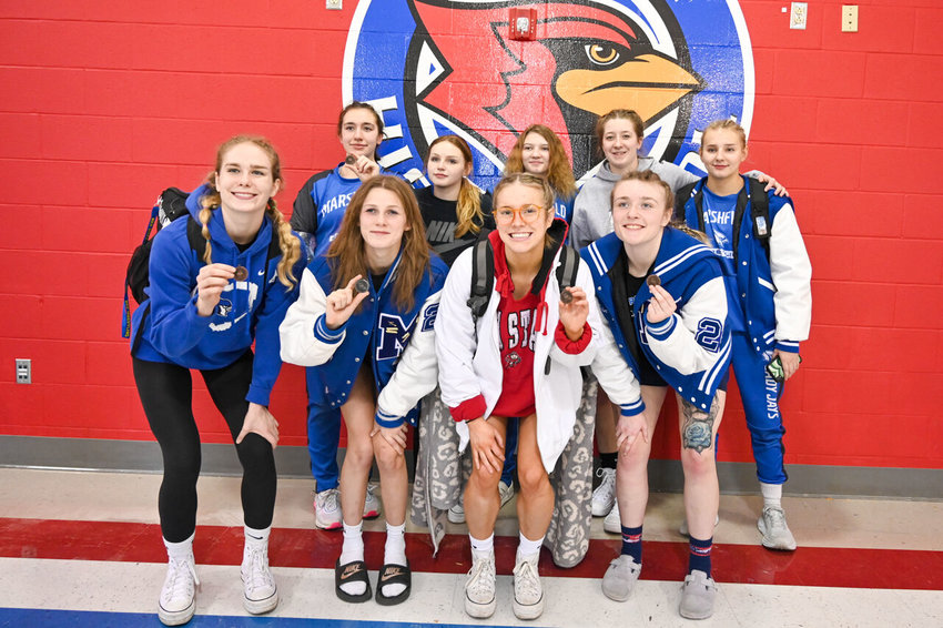 State Bound! The Marshfield Girls Wrestling Team took 3rd place overall at the Clinton Districts Tournament, with five members moving on to compete in the State tournament.   Contributed Photo by KBG Photography