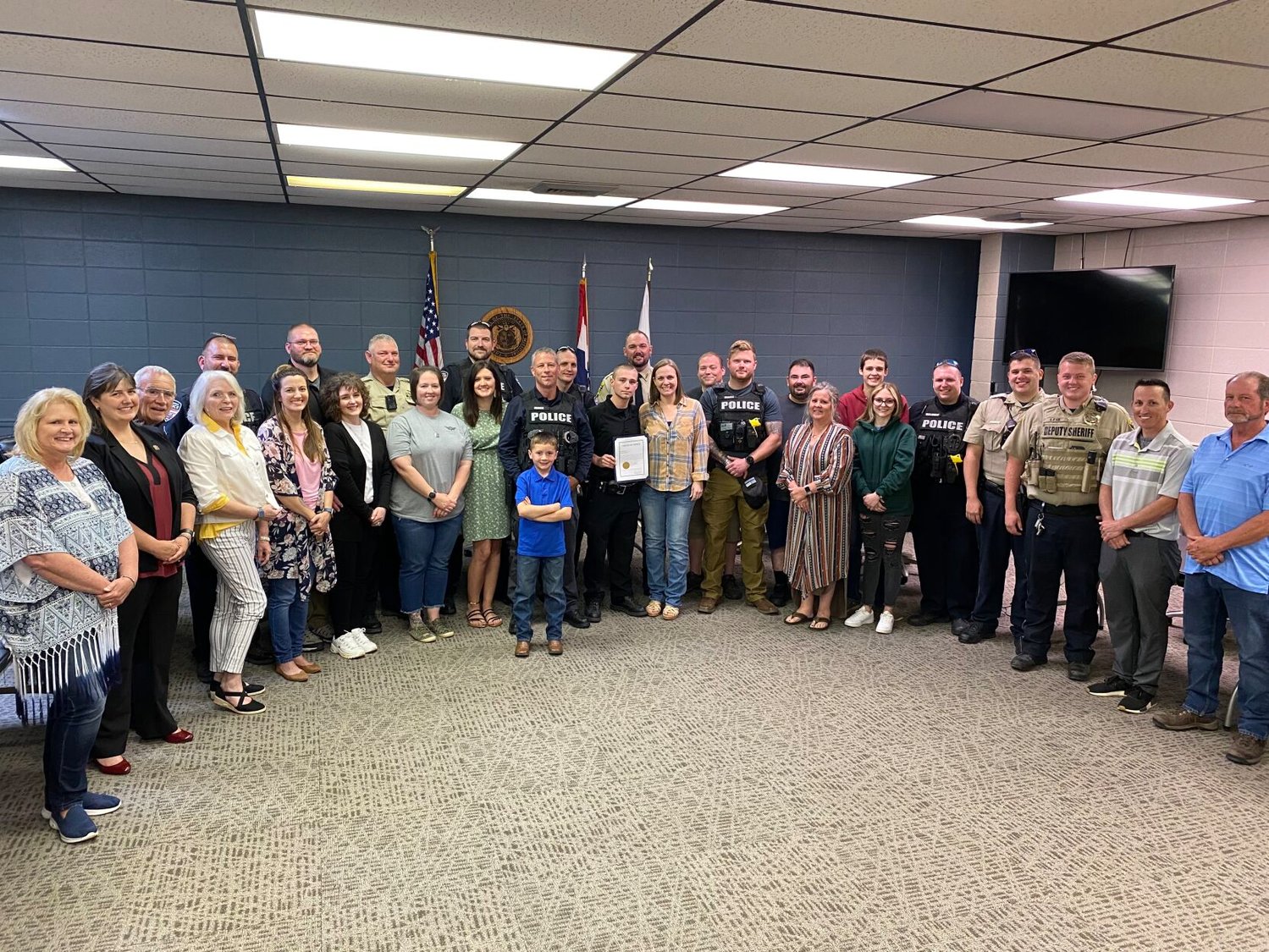 Dozens showed up to City Hall to witness Officer Garrett Fannen take his oath, including members of Webster County Sheriff’s Office, 911 Dispatch, City Aldermen and the Marshfield Police Department.