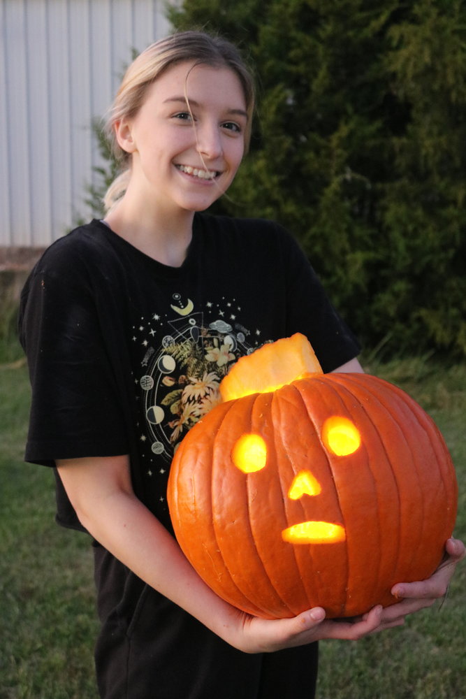 MCT’s McKenzie Abella pictured with a jack-o-lantern she carved ahead of the performance.