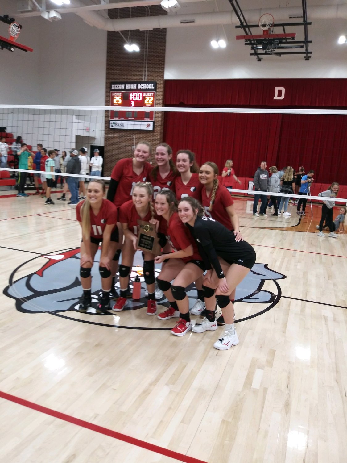 Conway’s varsity volleyball team. (Back row pictured left to right) Gibby Beckler, Breanna Thompson, Lauren Wissbaum and Jamison Cromer, (Front row pictured left to right) Graceson Cromer, Katie Myers, Carlie Stark and Callie Cornelsion.