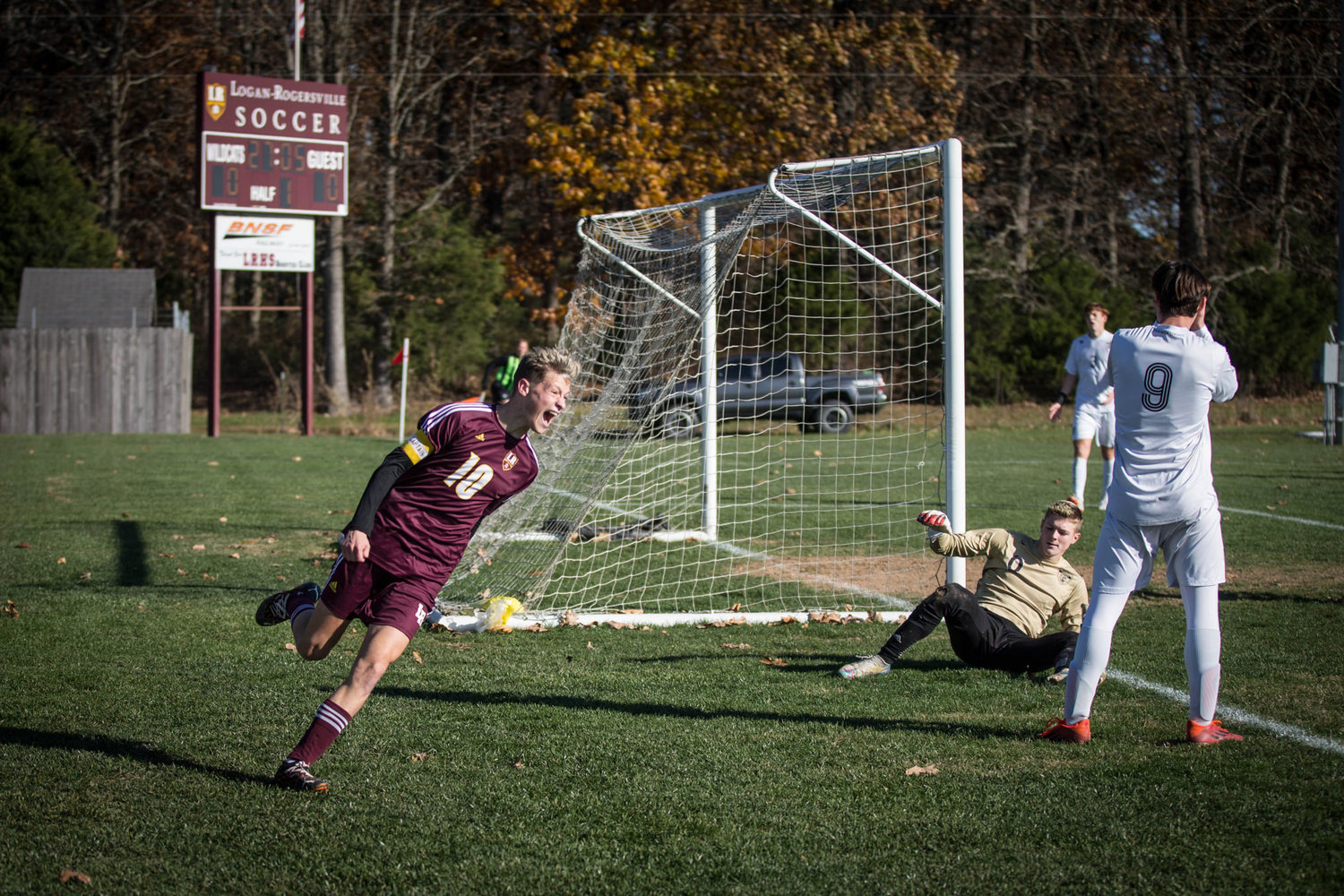 Sage Ballard celebrating Rogersville’s first goal against Excelsior Springs. The goal was made by Sage’s brother Rylen Ballard, shooting from the right side of the field into the top right of the goal. The Ballard brothers finished their senior season as captains.