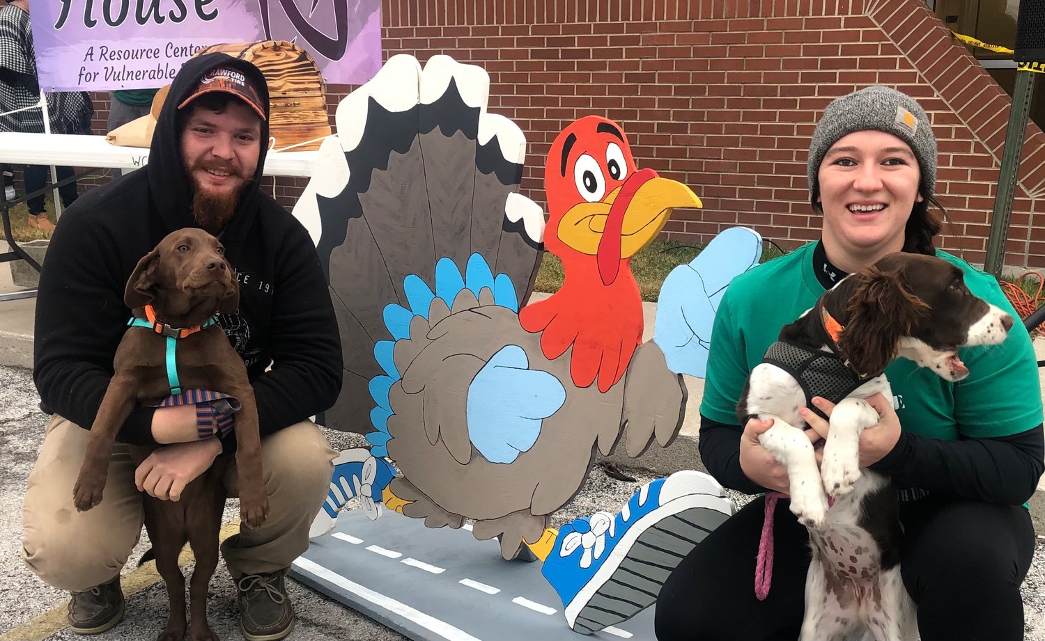 (Left to right) Dallas Cooley, Haley Kilburn and their puppies, Harper and Bella, ready to walk the Webster County Health Unit’s 11th annual Gobble Wobble.