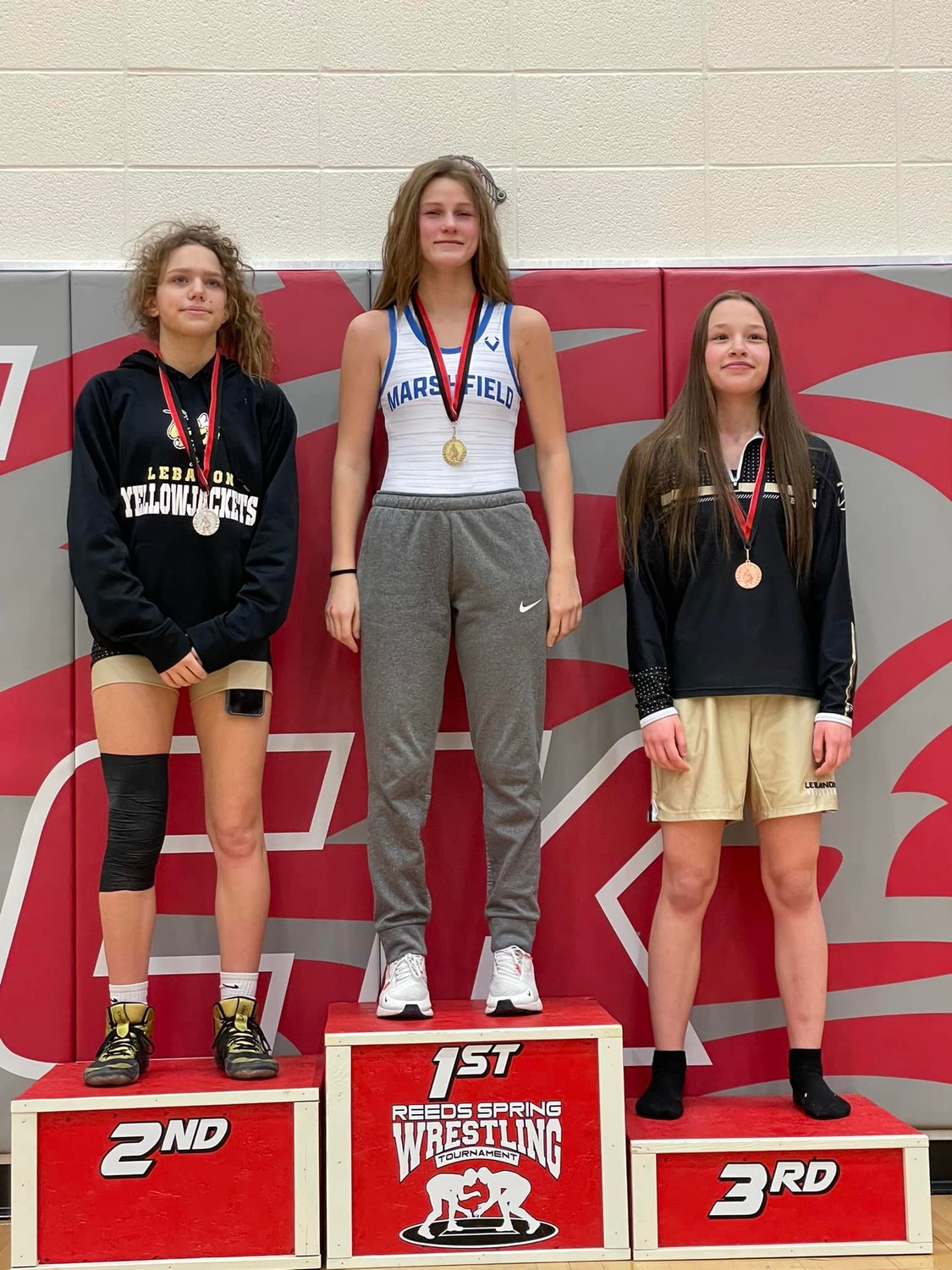 The Marshfield Lady Jays wrestling team traveled to the Reeds Spring tournament on Jan. 22 where collectively the team left as the runner up to Lebanon. Alyx Keifert (pictured) as well as Trinity Lesser took home the championship for their weight classes.