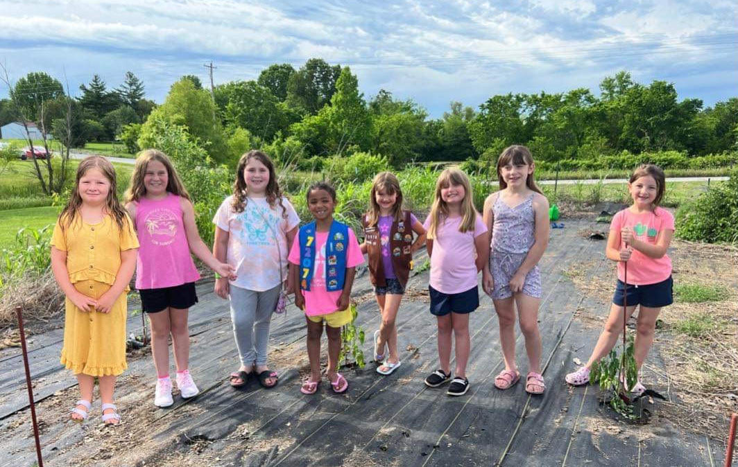 Marshfield Girl Scout troop 72074 planted a garden on June 9. “If everything grows well we will be donating veggies to the food pantry this summer,” shared Troop Leader Elisabeth Wagner. 
From left to right: Layne Bauer, Kadence Wagner, Saleh Gann, Leah Creshaw, Grace Sharp, Klara Archie, Gracie Steele, Hadley Riles