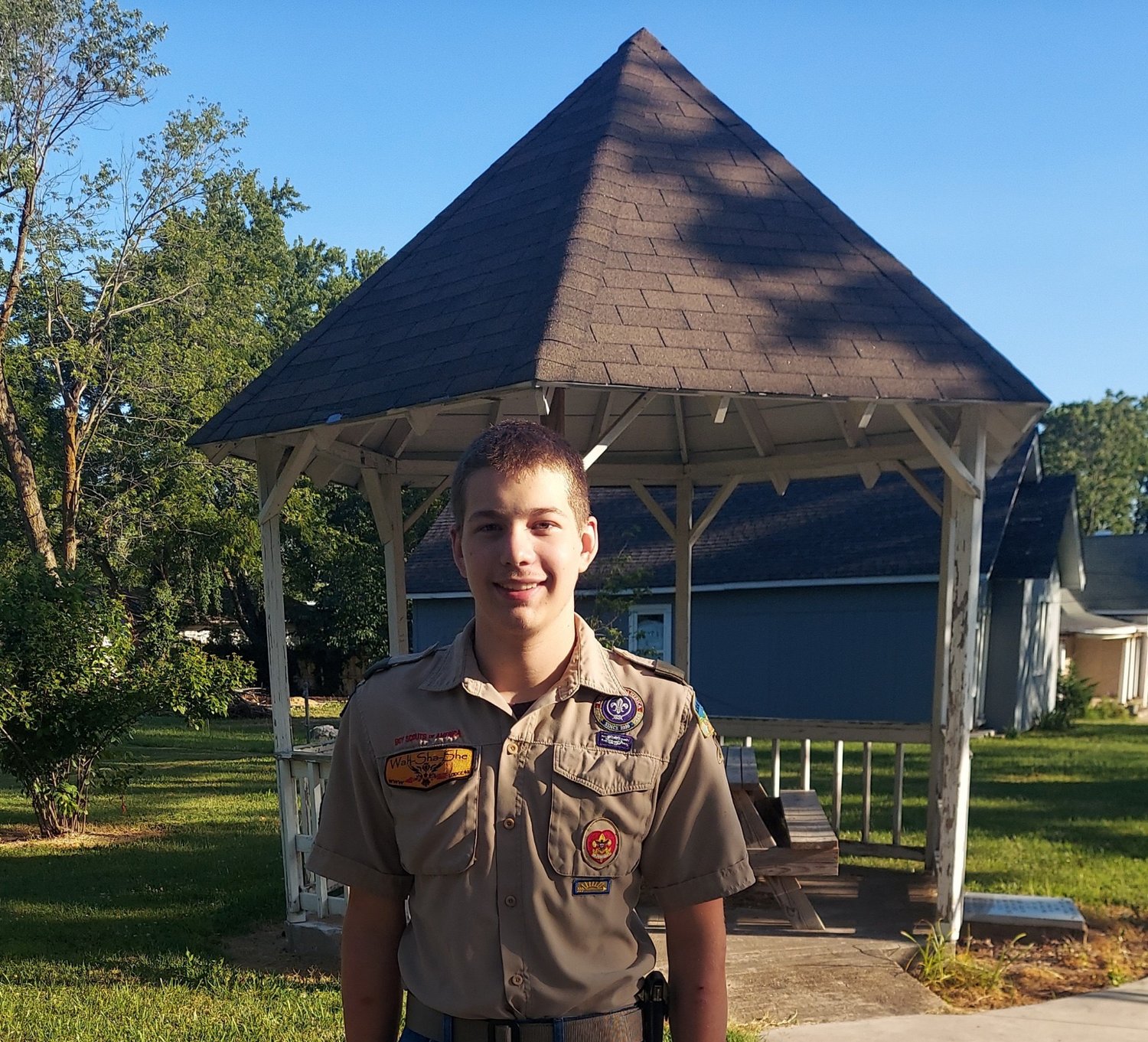 Logan Wynkoop stands in front of the gazebo at Hartley Park. Logan, along with his troop, plans to restore the gazebo as part of his community service project to earn his Eagle badge.