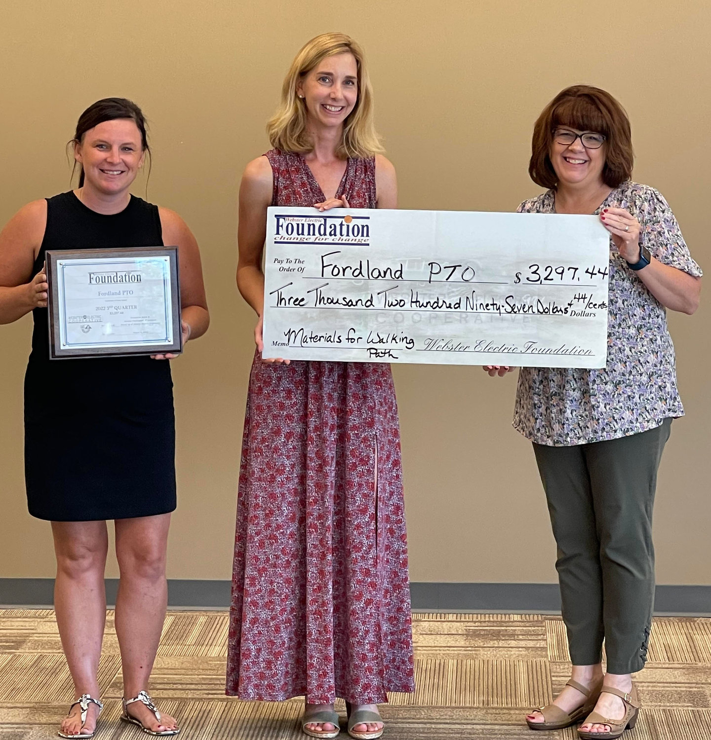 Fordland PTO accepts a grant in the amount of $3,297.44 to purchase materials to build a walking path on the Fordland Elementary Playground.