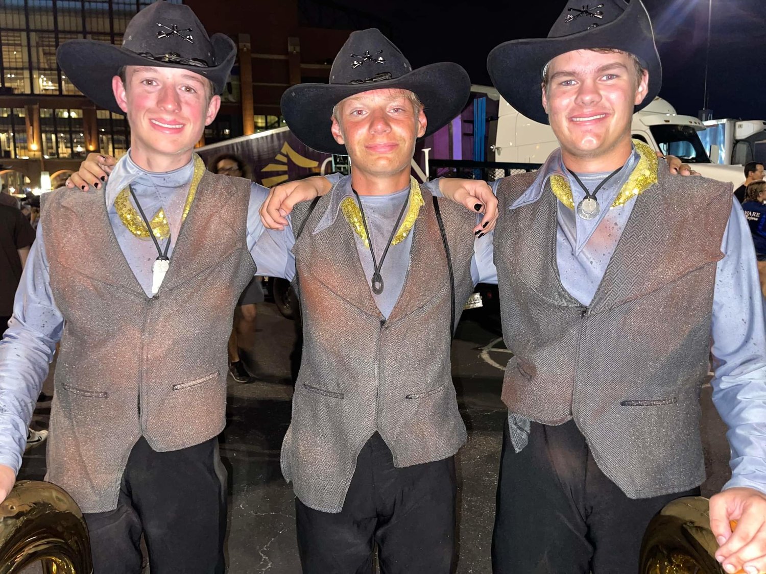 Avery Byers (center) stands with two of his fellow musical companions after a show. Avery will cherish the many memories and friends he made during the 2022 summer, “ …It is like family. You have lived with these people for two and a half months. You sweated and cried with them most of the time. You have literally done everything (together) for those two and a half months straight. It is kind of hard going back home and leaving that all behind.”