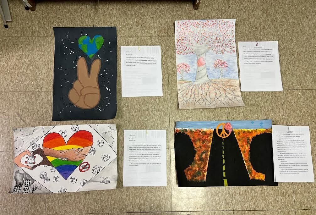 Four students submitted posters for the Lions Club Peace Poster contest. The students didn’t have any class time to work on their posters and took initiative to work on them outside of class time to compete in the contest. "I'm proud of them," reflected Junior High Art Teacher Jennifer Lashley.