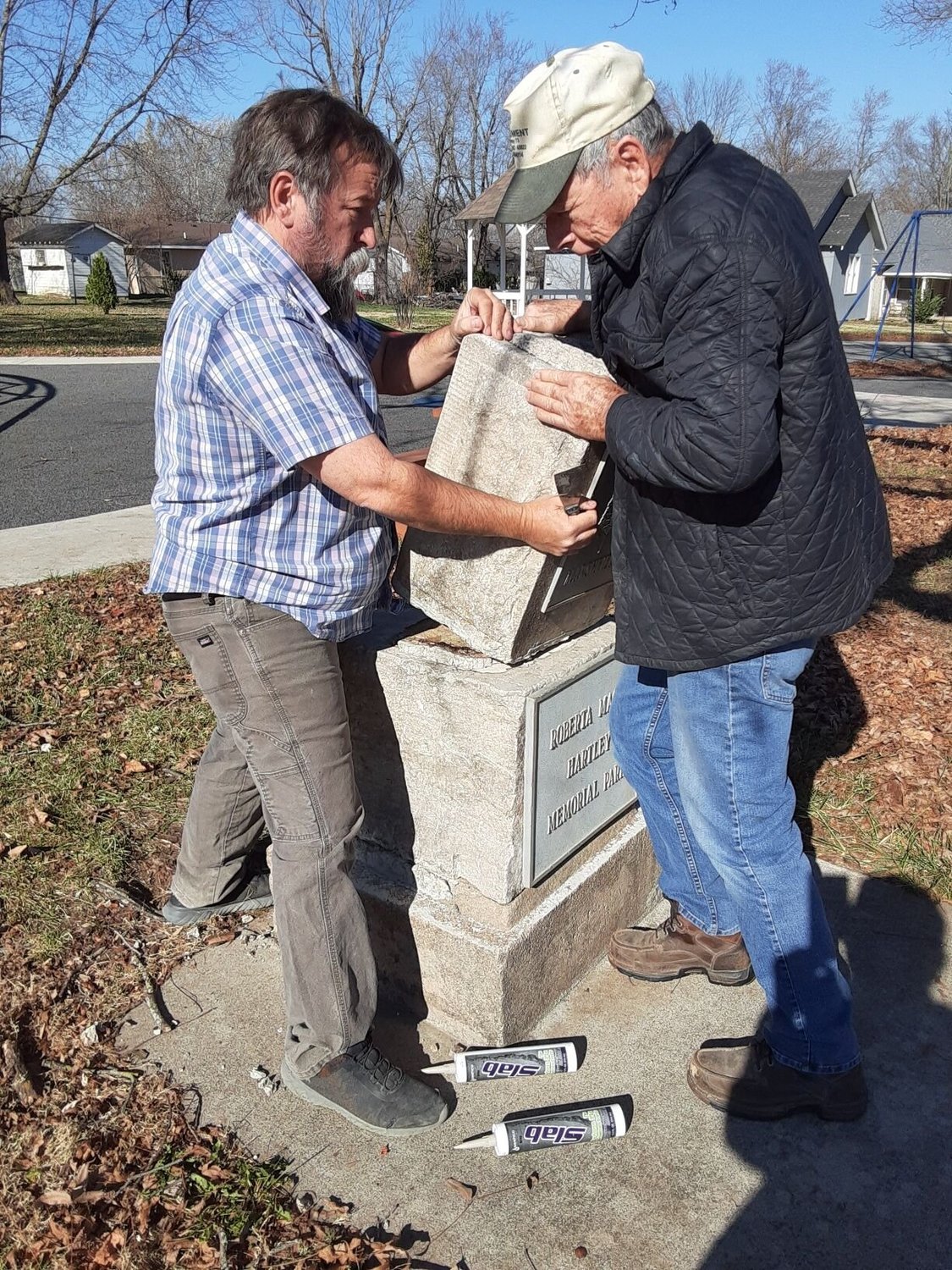 Photo of Holt Monument employees resealing monument in Roberta Magee Hartley Memorial Park


Contributed Photo by Linda Blazer