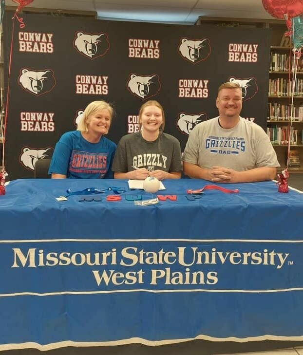 Gibby Beckler is pictured beaming with pride as she announces her decision to attend MSU-West Plains to play volleyball.
