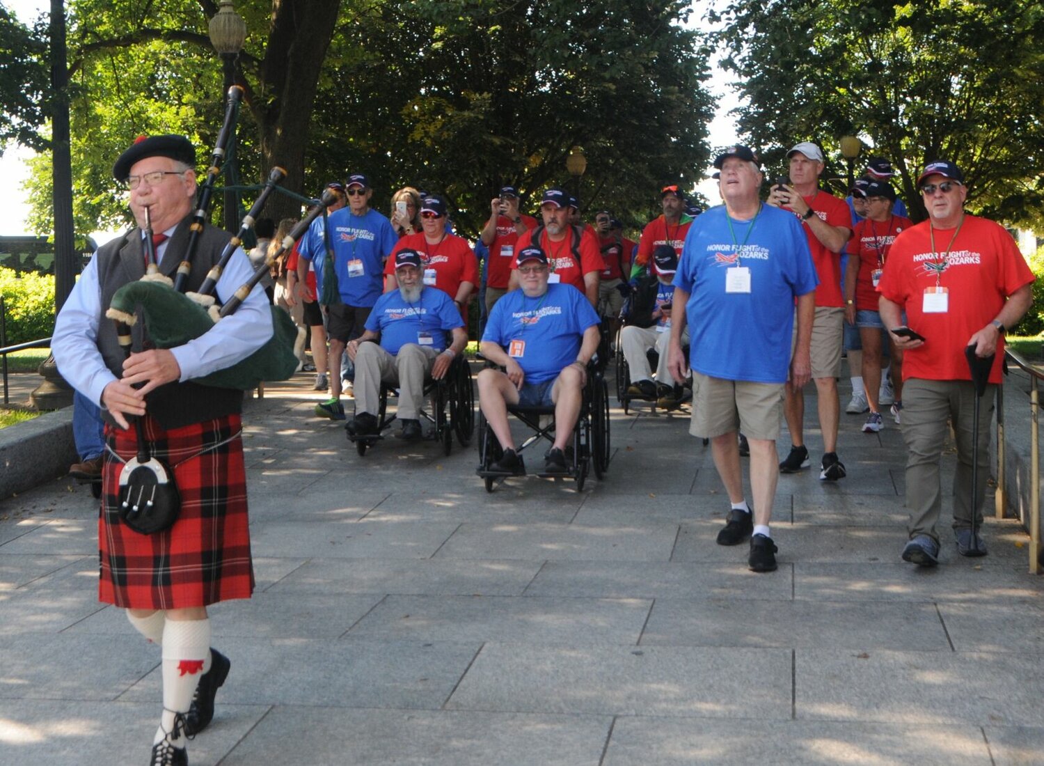 Some veterans are seen here traveling around D.C. as part of their day trip provided by the Honor Flight of the Ozarks.