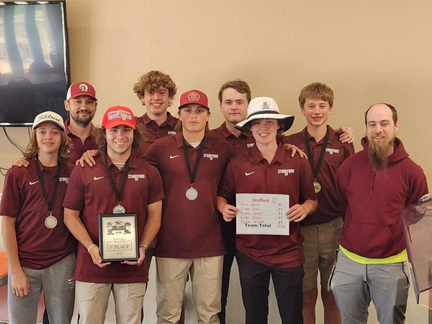 The Strafford Golf team is beaming with pride after being awarded the Midlake Conferance Champions. The team participated in the Midlake Conference tournament on April 25 at the Holiday Hills Golf Course in Branson.


Contributed Photo by Strafford Schools