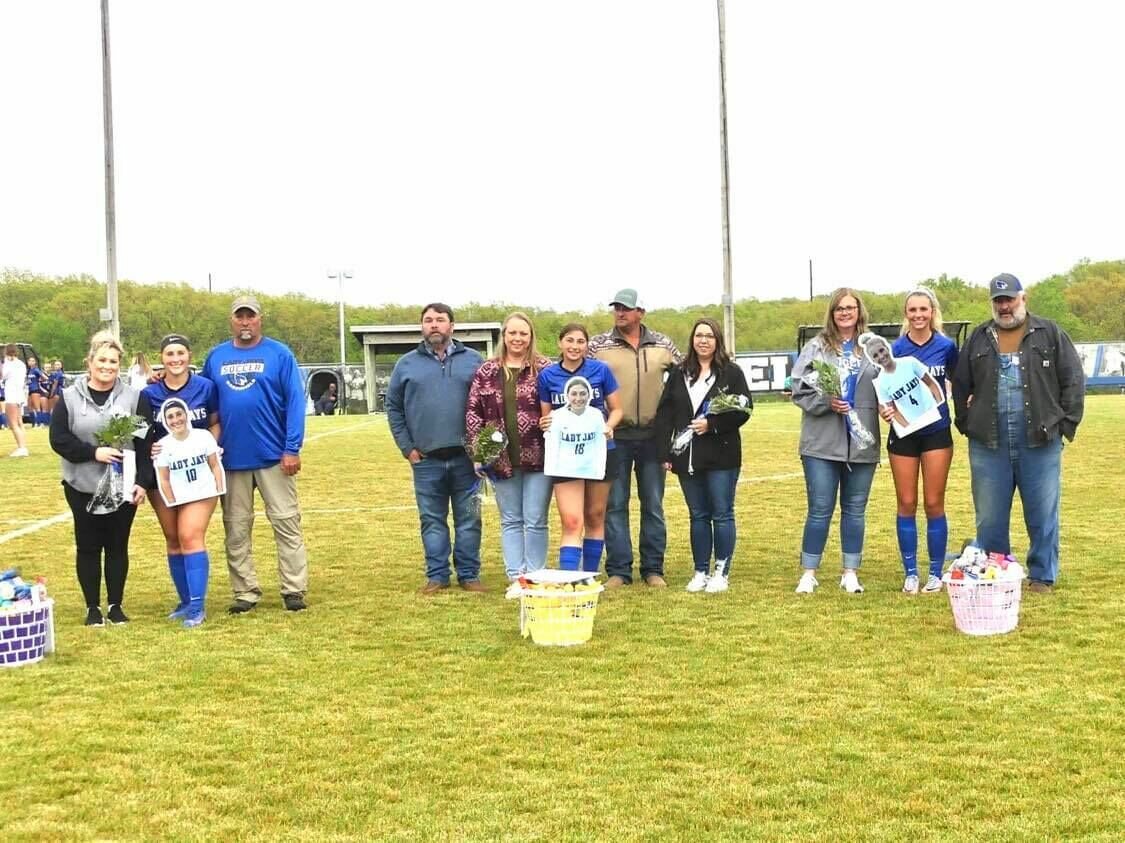 May 4 was Senior Night for the Marshfield Blue Jays, who honored three seniors and their parents.


(Left) Parents Tiffany and Derrick stand with #10 Shaelie Porter.


Brett Stevens and April Clift are pictured with Bryan and Jonie Clift along side #18 Taylor Clift in the center.


Julie and Matt are with #4 Riley Manary (Right).


Contributed Photo