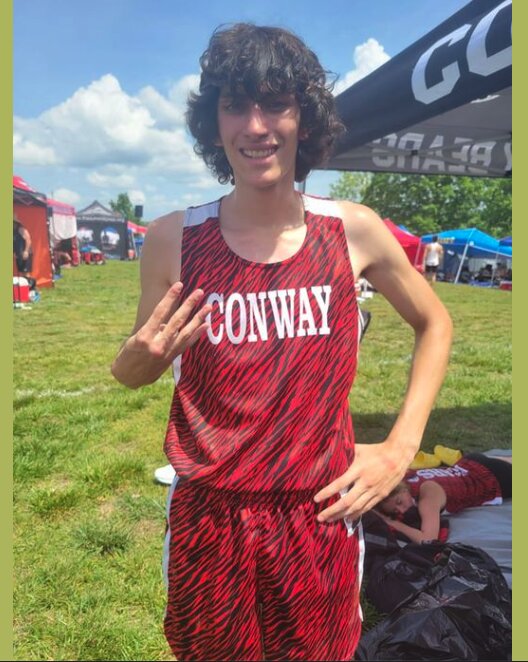 Conway Sohopmore Dominick Zaffos is state bound after placing fourth in the 400 and 800-meter events at the Class 2 Sectionals held at School of the Ozarks on May 13.


Contributed Photo by Conway XC and Track