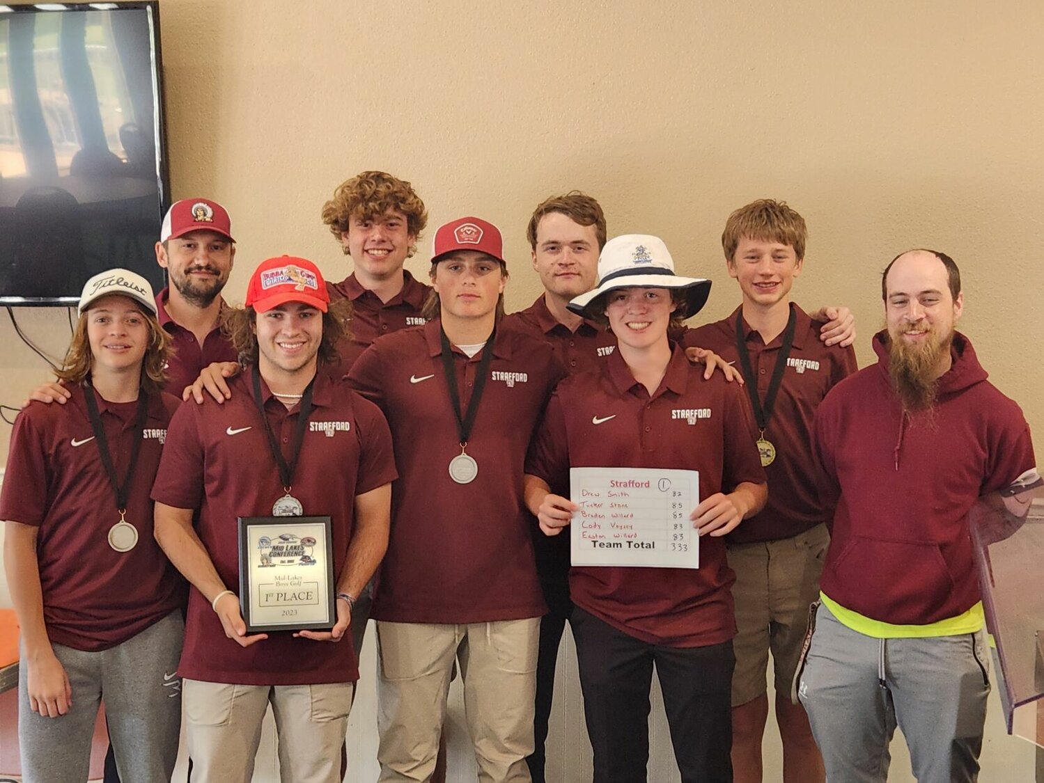 Strafford golf finished the season strong with Tucker Stone competing at the state tournament. The team is pictured after the conference tournament where Drew Smith scored a 82, Tucker Stone and Braden Willlard scored 85, Cody Voysey and Easton Willard scored 83.


Contributed photo