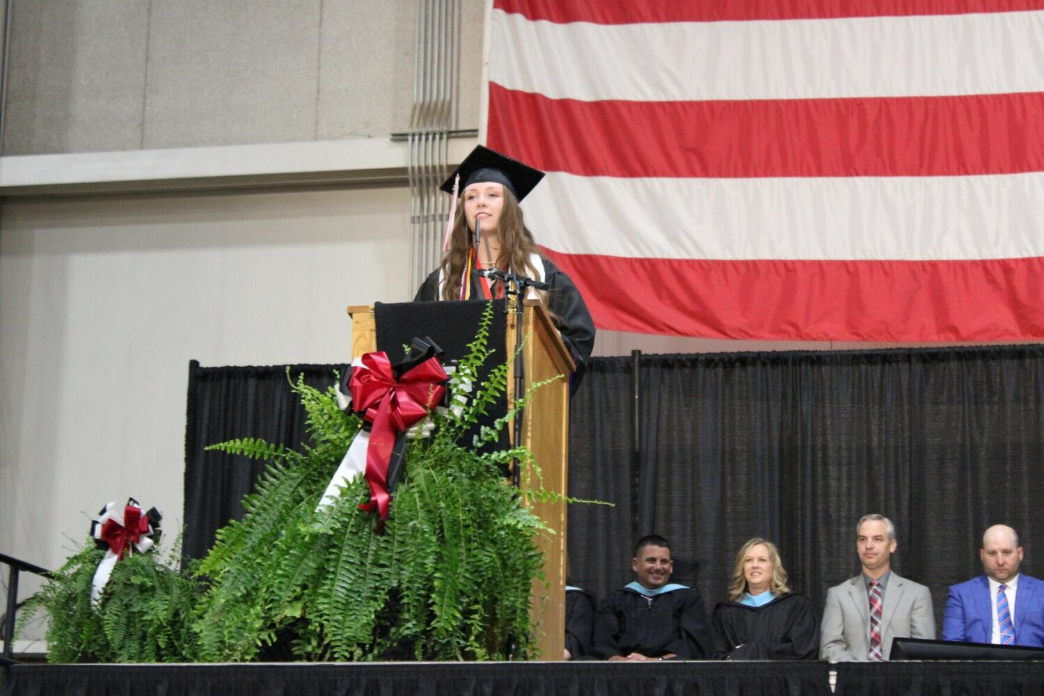 Valedictorian Makenna Shifflett delivers a moving speech ahead of diplomas being awarded to the Class of 2023.