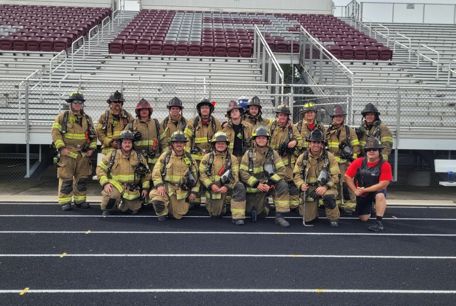 Members of the Logan-Rogersville Fire Protection District are pictured at Monday's stair clumb in remembrance of 9/11. Logan-Rogersville crews climbed 2,200 stairs – 52 trips up and down at the high school football stadium.


Contributed photos