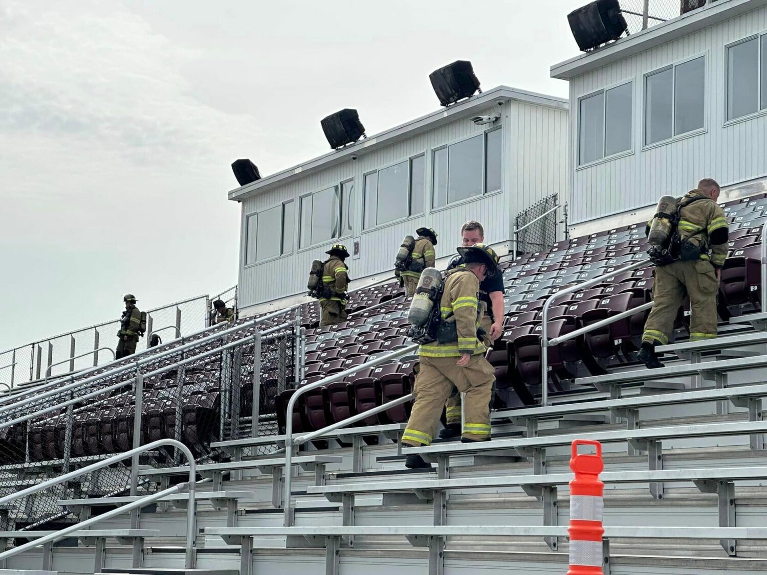 Crews were fully dressed as they completed the stair climb in Rogersville during Monday's remembrance of 9/11.