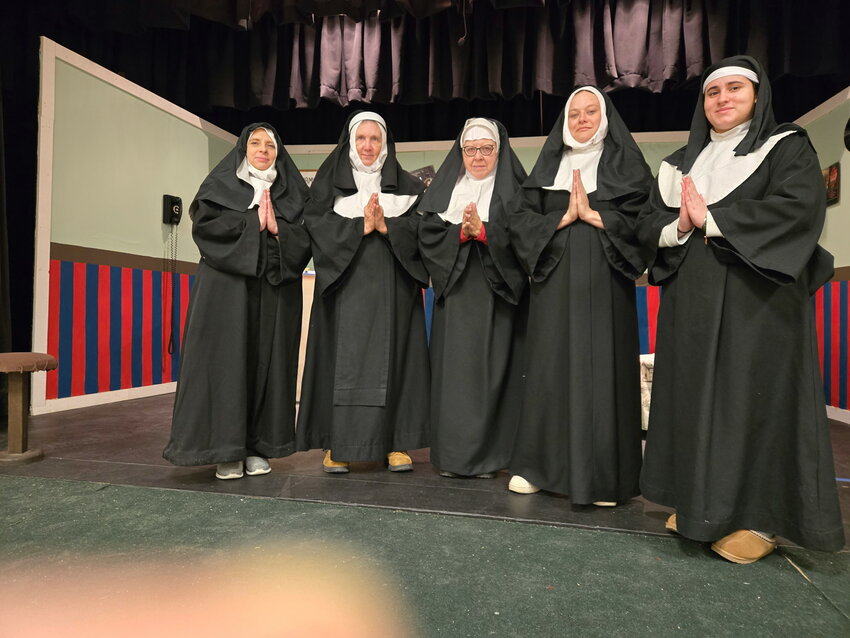 “Nunsense” starts on March 14th and runs through March 23rd. It is a comedy, featuring (from the left) Toni Jensen, Juanita Matthews, Karen Joos, Nicole Dutter, and Camila Williams-Herrera.