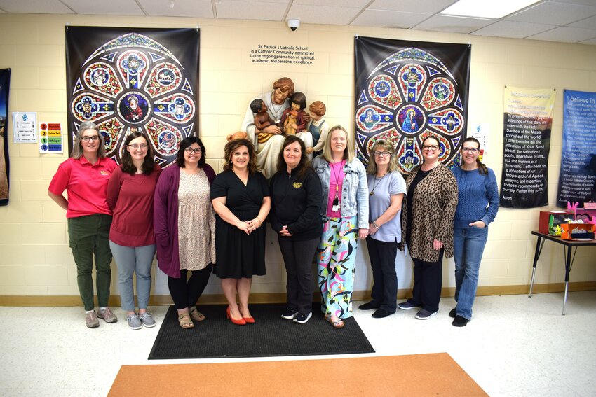 St. Patrick&rsquo;s school teachers and support staff who have been nominated for Diocesan Educator Awards for excellence in education. Pictured (L to R) are Jessica Bores, Clare King, Michelle Schwarz, Lori Lazzari, Tina Janzen, Katherine Corsi, Dawn Nelson, Jessica Williams and Savannah Wilder. Not pictured is Dave Schmidt.