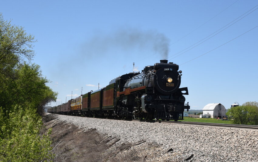 The Empress steam locomotive number 2816 and train roll through Monroe County on its anniversary final spike run from Canada to Mexico.