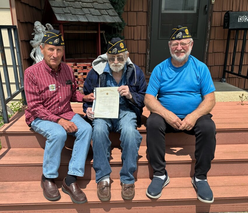 Bangor American Legion Anderson - Good Post 40 recently recognized Greg Peterson of Bangor for his 50 years as a member.  Peterson owned a business in Bangor for many years and is a past president of the village. From left to right, we have Gary Althoff - 2nd Vice Commander, Greg Peterson, and Legion member