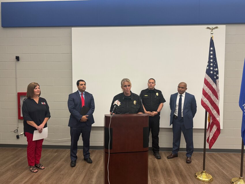 Sparta Chief of Police Emilee Nottestad speaks at the press conference on Thursday June 27. Pictured from left: Next Steps for Change Founder, Natalie Moreski, Wisconsin Attorney General Josh Kaul, Sparta Chief of Police Emilee Nottestad, Deputy Chief Booker Ferguson, and Lieutenant Jose Tovar.