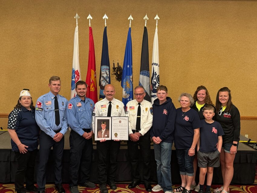 On June 13th, SAFD Assistant Fire Chief Robert Arnold received a prestigious award from the Wisconsin VFW, at their annual convention, held in Green Bay, Wisconsin. It was the Public Servant Award for Firefighter. Pictured here are, from the left: Tricia Flag - VFW Post 2112 Quarter Master, Firefighter - Zach Van Wormer, Steven Arnold (Brother of Robert), Robert Arnold, Fire Chief - Mike Arnold (Father of Robert), Fire Cadette - Thomas Timm (Nephew of Robert), Monica Arnold (Mother of Robert), Melissa Timm (Sister of Robert). Sam Timm (Nephew of Robert), and Teresa Lakowske (Sister of Robert).