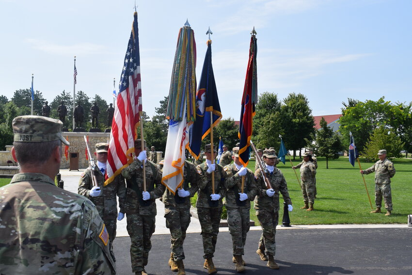 The 88th Readiness Division Color Guard presents the colors at the change of command ceremony at Fort McCoy.