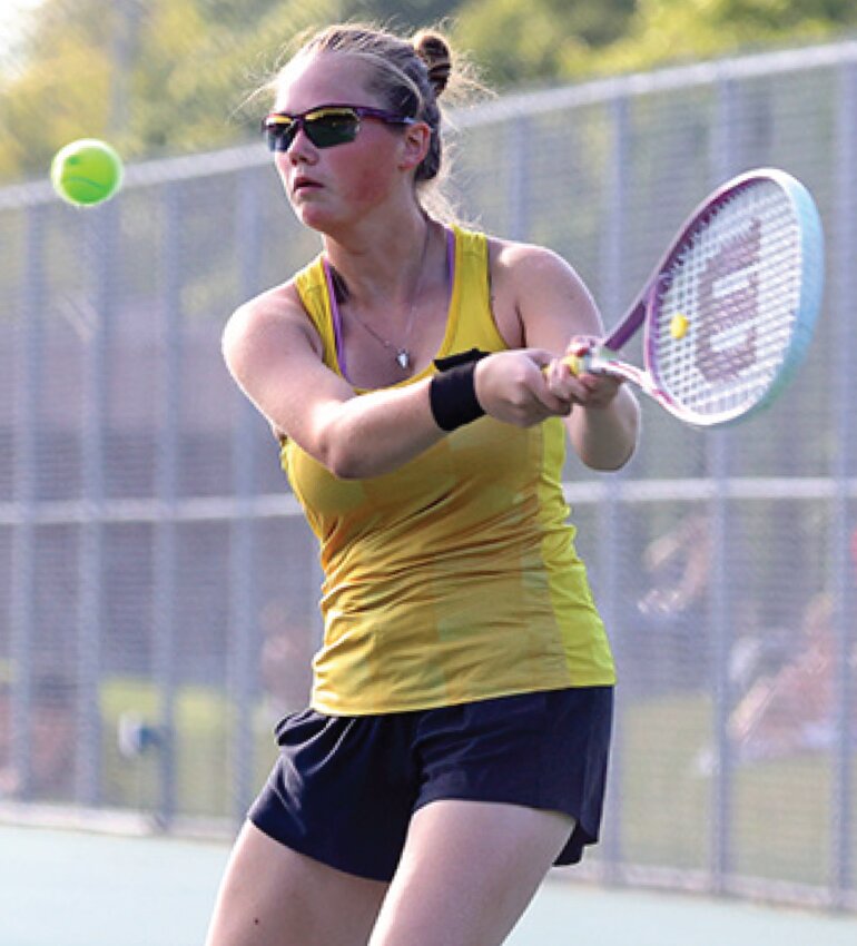 Tomah’s Addy Gerke lines up to make a play on a ball during her third flight doubles match on Thursday, September 5. Gerke and teammate, Addison Marx fell in straight sets.