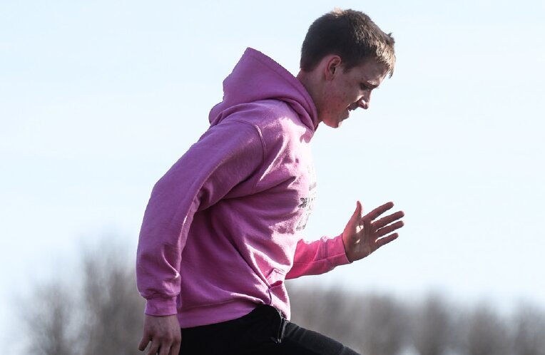Cashton’s Luke Clements progresses through a workout during the opening day of the track and field season on Monday, March 10.