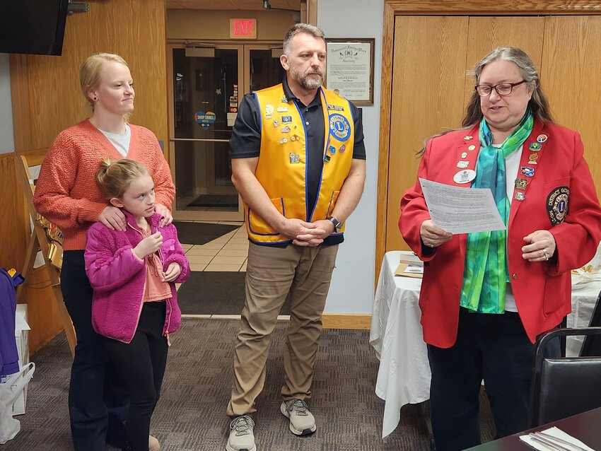 The Sparta Lions held their annual Awards Dinner on Monday, February 24th, at the Sparta VFW. The event featured special guest and awards presenter, District Governor, Georgine Erickson(Far right), from the Lake Delton Lions Club. DG Georgine has 48 Lions clubs she supervises in the 27-D2 district. DG Georgine installed the Sparta Lions club newest member, Desiree Parker (Far left). With her was her daughter and the 1st Sparta Lions Cub, Raegen Welch. Lion President Chad Johnson (center) is her sponsor.