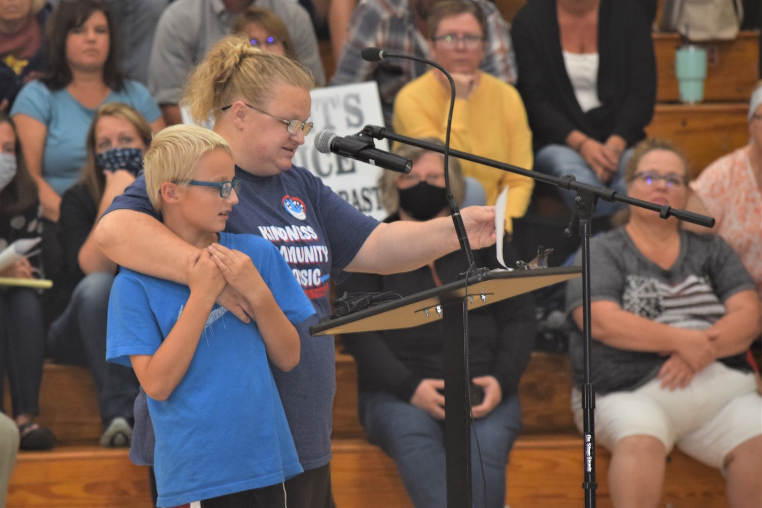 Sara Lapp and son Malachi were among those who addressed the Tomah School Board.