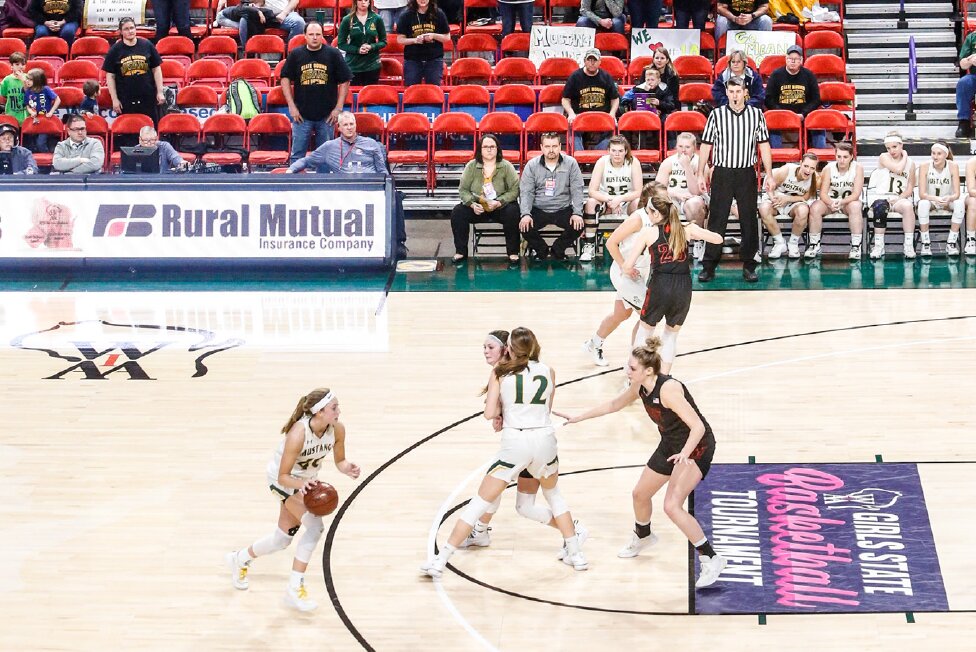 RIGHT Several dozen Melrose-Mindoro fans watch as their girls basketball team plays Mishicot in the Division 4 state semifinals.
The game would go to overtime and the M-M girls would advance to the state title game for the third-straight season. However, this game was the last of the state tournament series as the WIAA cancelled the remainder of the event due to rising concerns around the coronavirus.