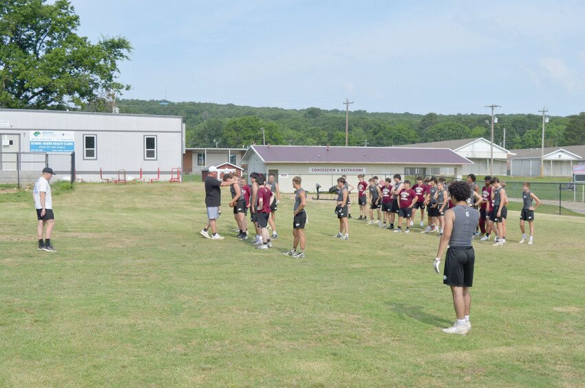Huntsville Associate Head Coach and Offensive Coordinator Ronnie Waid conducts a practice session.