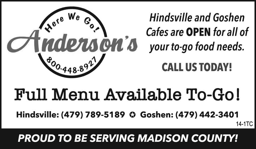 Support Madison County and grab dinner locally.   To learn more about these takeout specials, contact The Record office at (479) 738-2141 or email advertise@mcrecordonline.come.