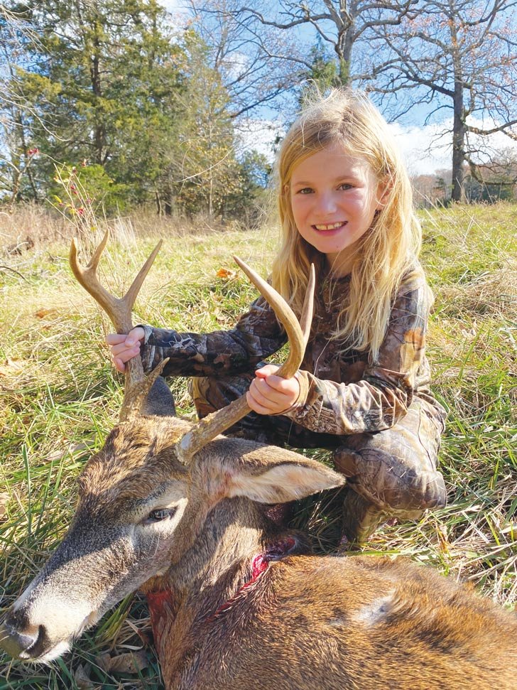 Addie Bailey, 8, a first-grader at Watson Primary School, killed a 6-point buck in Dry Fork.